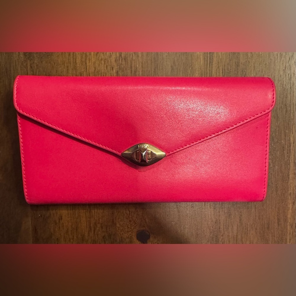 Furla Pink Leather Long Wallet with Silver Twist Lock